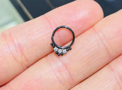 18G Black Sparkling Clear Stones Bendable Hoop Ring for Septum, Cartilage, Daith & More