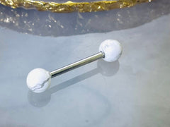 Pair of 14G White Marble Natural Stone Balls Nipple Barbell. Nipple Rings. Nipple Piercing. Nipple Jewelry