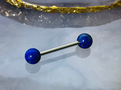 Pair of 14G Sodalite Blue Natural Stone Balls Nipple Barbell. Nipple Rings. Nipple Piercing. Nipple Jewelry