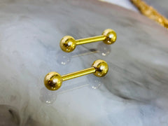 Pair of 14G Internally Threaded Implant Grade Titanium Plain Gold 12mm & 16mmNipple Barbells. Nipple Rings. Nipple Jewelry. Nipple Piercing