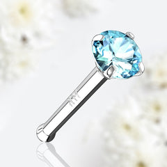 14Karat White Gold Prong Set Light Blue Stone Nose Stud. Nose Piercing. Nose Ring.