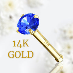 14Karat Yellow Gold Prong Set Blue Stone Nose Stud. Nose Piercing. Nose Ring.