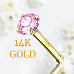 14Karat Yellow Gold Prong Set Pink Stone Nose Stud. Nose Piercing. Nose Ring.