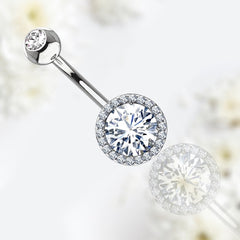 Silver Sparkling Center Stone Belly Button Ring