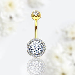 Gold Sparkling Center Stone Belly Button Ring