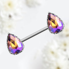 Pair of 14G Purple Teardrop Nipple Barbells. Nipple Piercing. Nipple Rings. Nipple Jewelry