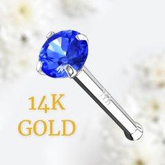 14Karat White Gold Prong Set Blue Stone Nose Stud. Nose Piercing. Nose Ring.