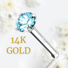 14Karat White Gold Prong Set Light Blue Stone Nose Stud. Nose Piercing. Nose Ring.