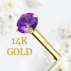 14Karat Yellow Gold Prong Set Purple Stone Nose Stud. Nose Piercing. Nose Ring.