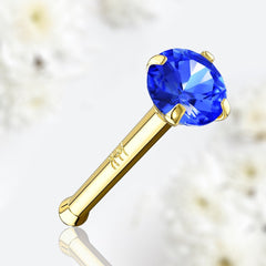 14Karat Yellow Gold Prong Set Blue Stone Nose Stud. Nose Piercing. Nose Ring.