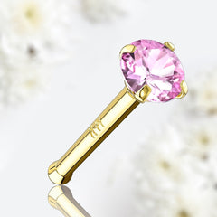 14Karat Yellow Gold Prong Set Pink Stone Nose Stud. Nose Piercing. Nose Ring.