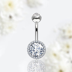 Silver Sparkling Center Stone Belly Button Ring