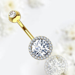 Gold Sparkling Center Stone Belly Button Ring