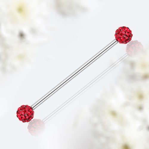 14G Industrial Barbell with Sparkling Red Cluster Stones. Industrial Piercing. Industrial Barbell.