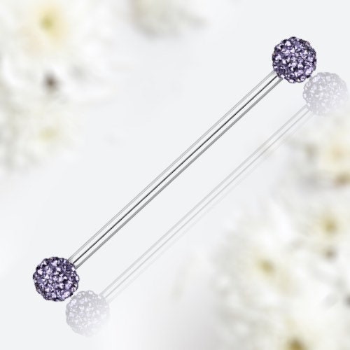 14G Industrial Barbell with Sparkling Purple Cluster Stones. Industrial Piercing. Industrial Barbell.