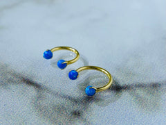 16G Gold Hoop with Blue Opal Ends 8MM 10MM Horseshoe Ring. Septum Ring. Cartilage Piercing.