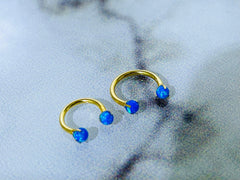 16G Gold Hoop with Blue Opal Ends 8MM 10MM Horseshoe Ring. Septum Ring. Cartilage Piercing.