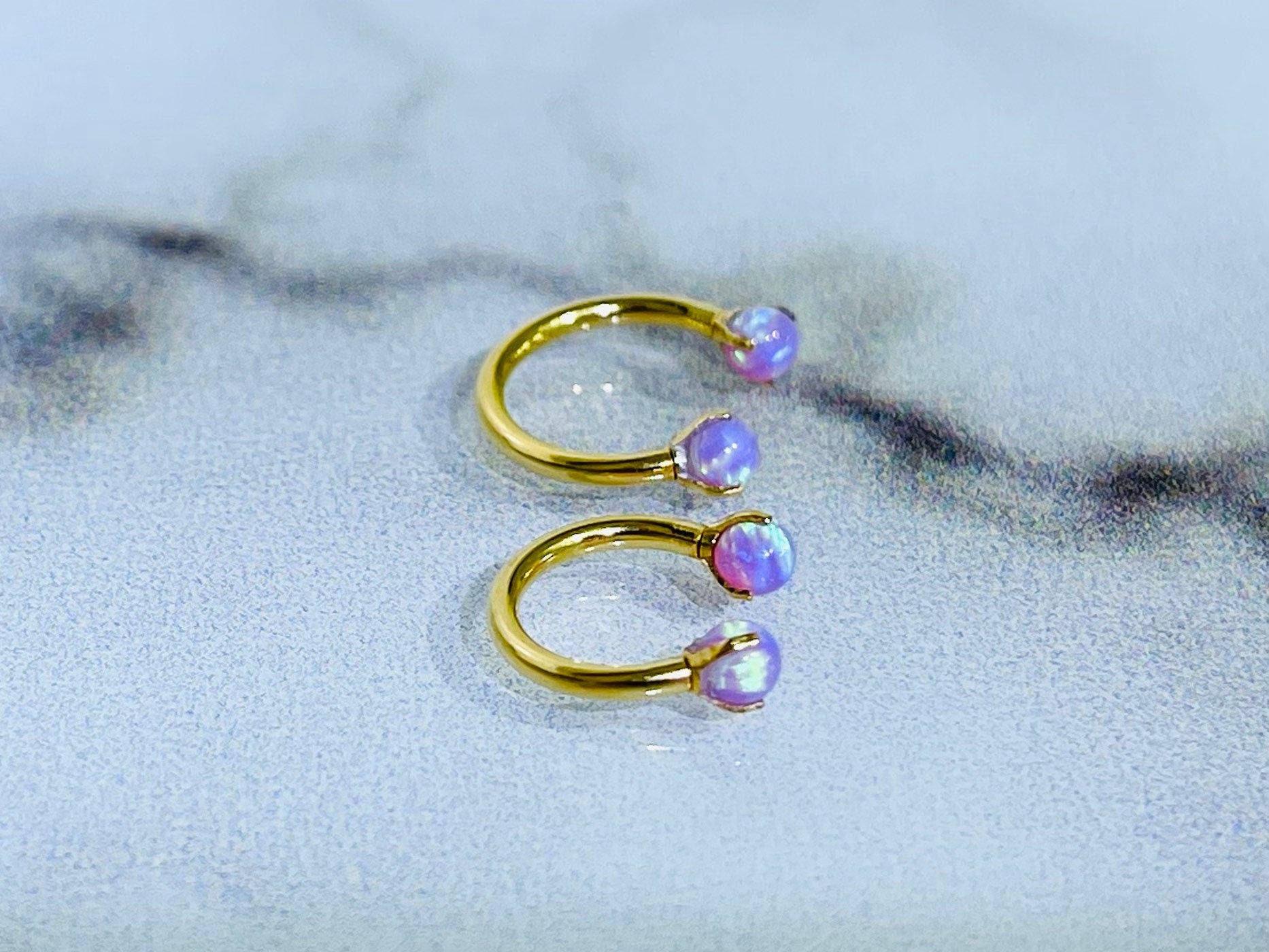 16G Gold Hoop with Pink Opal Ends 8MM 10MM Horseshoe Ring. Septum Ring. Cartilage Piercing.