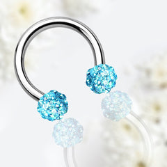 16G Aqua Blue Crystals Paved Balls Septum Horseshoe Hoop.