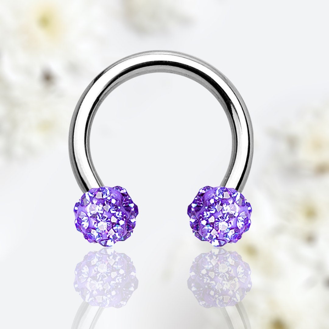 16G Tanzanite Crystals Paved Balls Septum Horseshoe Hoop.