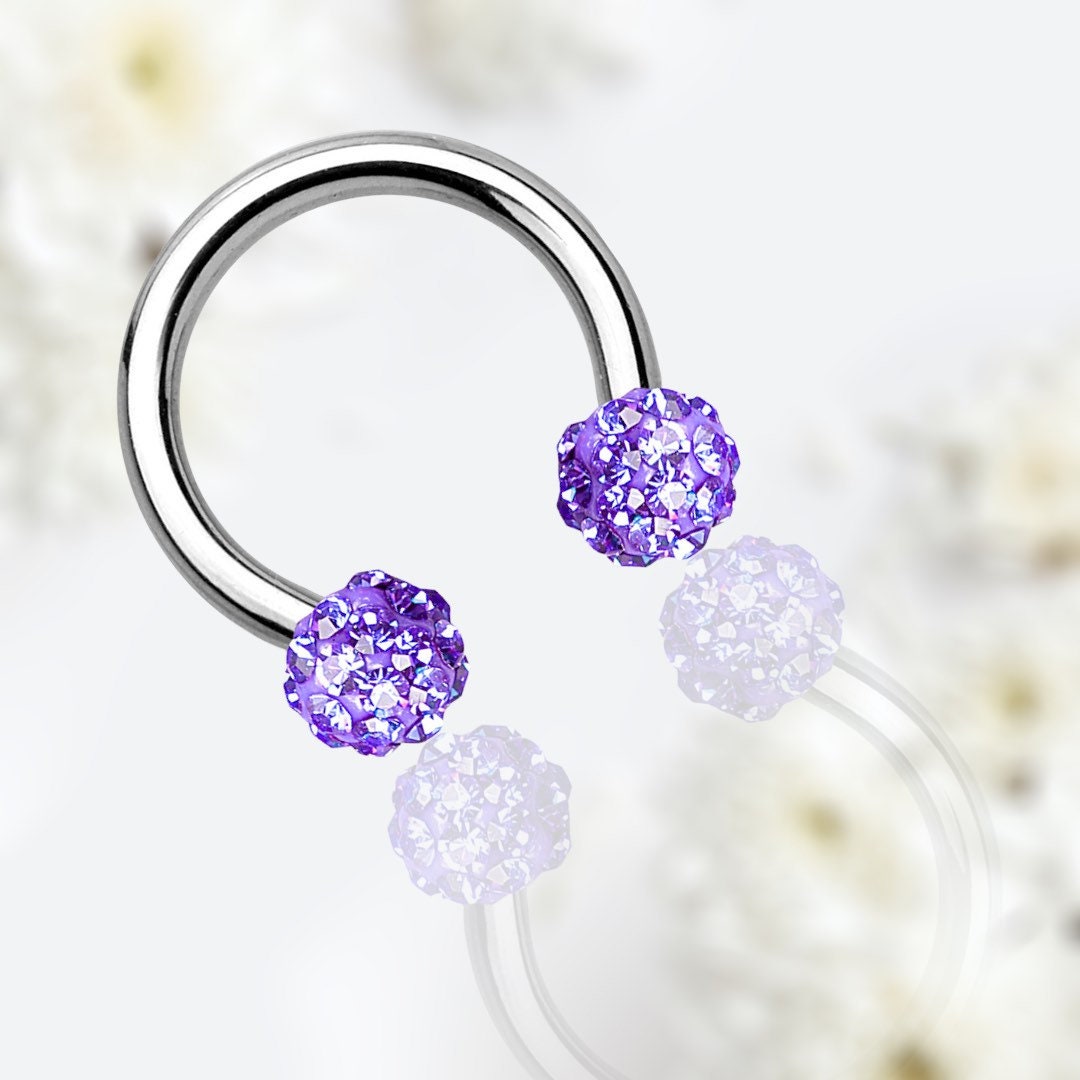 16G Tanzanite Crystals Paved Balls Septum Horseshoe Hoop.