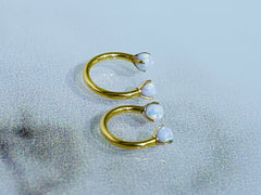 16G Gold Hoop with White Opal Ends 8MM 10MM Horseshoe Ring. Septum Ring. Cartilage Piercing.