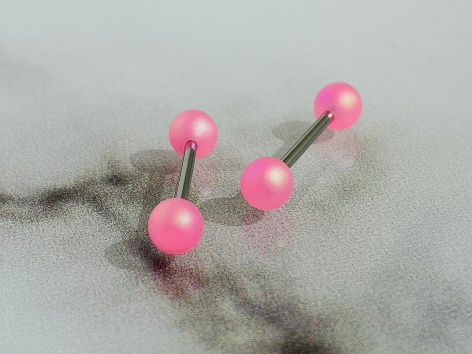 Pair of 14G Matte Neon Pink Ball End Nipple Barbell. Nipple Piercing. Nipple Rings. Nipple Jewelry