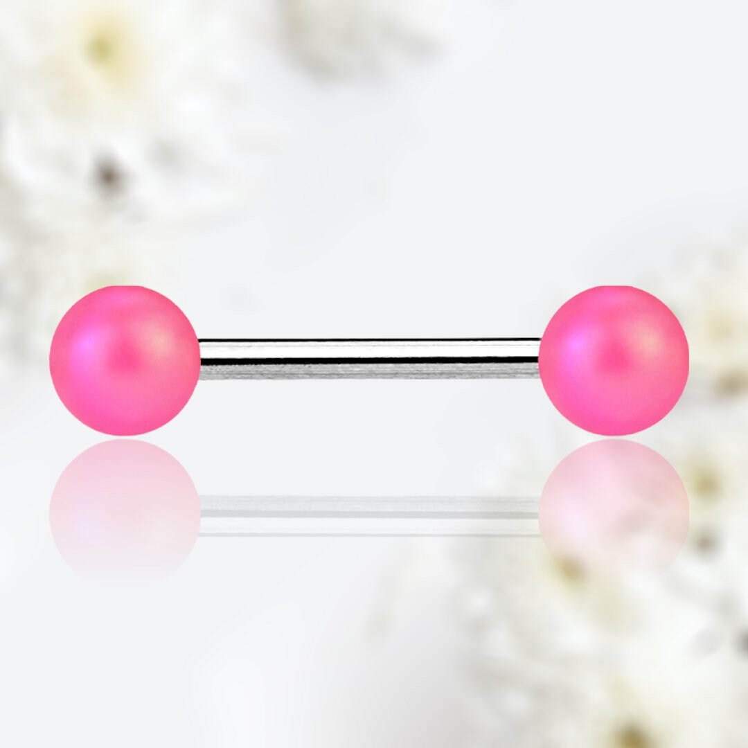 Pair of 14G Matte Neon Pink Ball End Nipple Barbell. Nipple Piercing. Nipple Rings. Nipple Jewelry