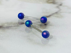 Pair of 14G Matte Finish Neon Blue Ball End Nipple Barbell • Nipple Piercing • Nipple Rings • Nipple Jewelry