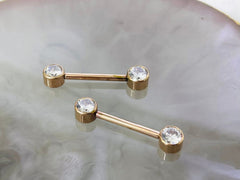 Implant Grade Titanium Internally Threaded Rose Gold Bezel Set Clear Stone Nipple Barbell. Nipple ring. Nipple Jewelry