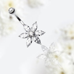 Clear Stone Marquise Flower Petals Belly Button Ring