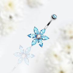 Dainty Blue Stone Marquise Flower Belly Button Ring