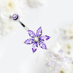 Purple Stone Marquise Flower Petals Belly Button Ring