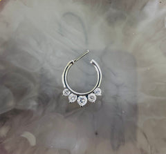 16G Silver Prong Set Sparkling Clear Stone Septum Clicker Ring