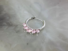 16G Silver Prong Set Sparkling Pink Stone Septum Clicker Ring