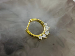 16G Gold Prong Set Sparkling Clear Stone Septum Clicker Ring