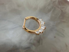 16G Rose Gold Prong Set Sparkling Clear Stone Septum Clicker Ring