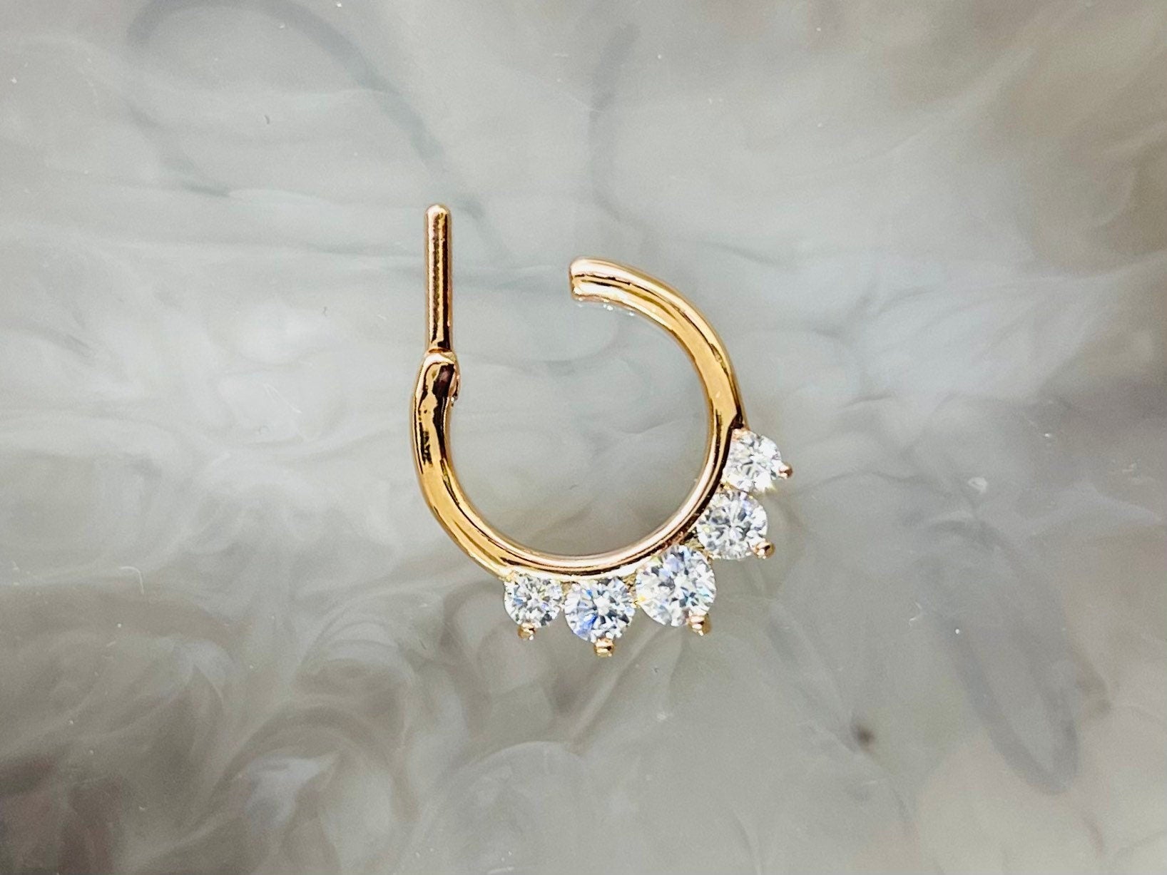 16G Rose Gold Prong Set Sparkling Clear Stone Septum Clicker Ring