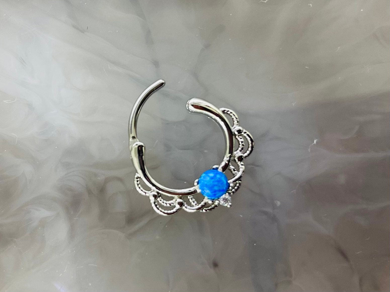 16G Blue Opal Center Lacey Septum Clicker Ring • Septum Jewelry • Nose Ring • Nose Piercing • Septum Hoop