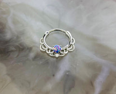 16G Single Purple Opal Center Lacey Septum Clicker Ring