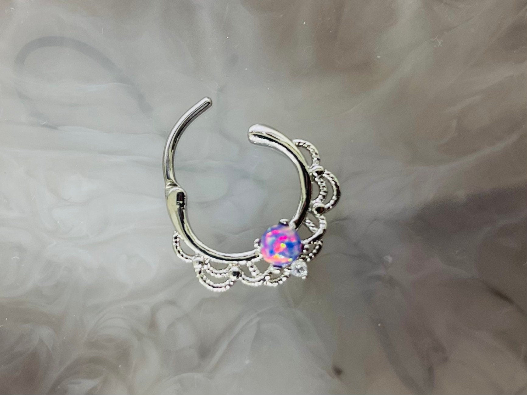 16G Single Purple Opal Center Lacey Septum Clicker Ring