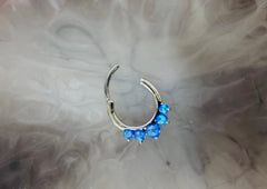 16G Silver Round Blue Opal Center Hinger Septum Clicker Ring