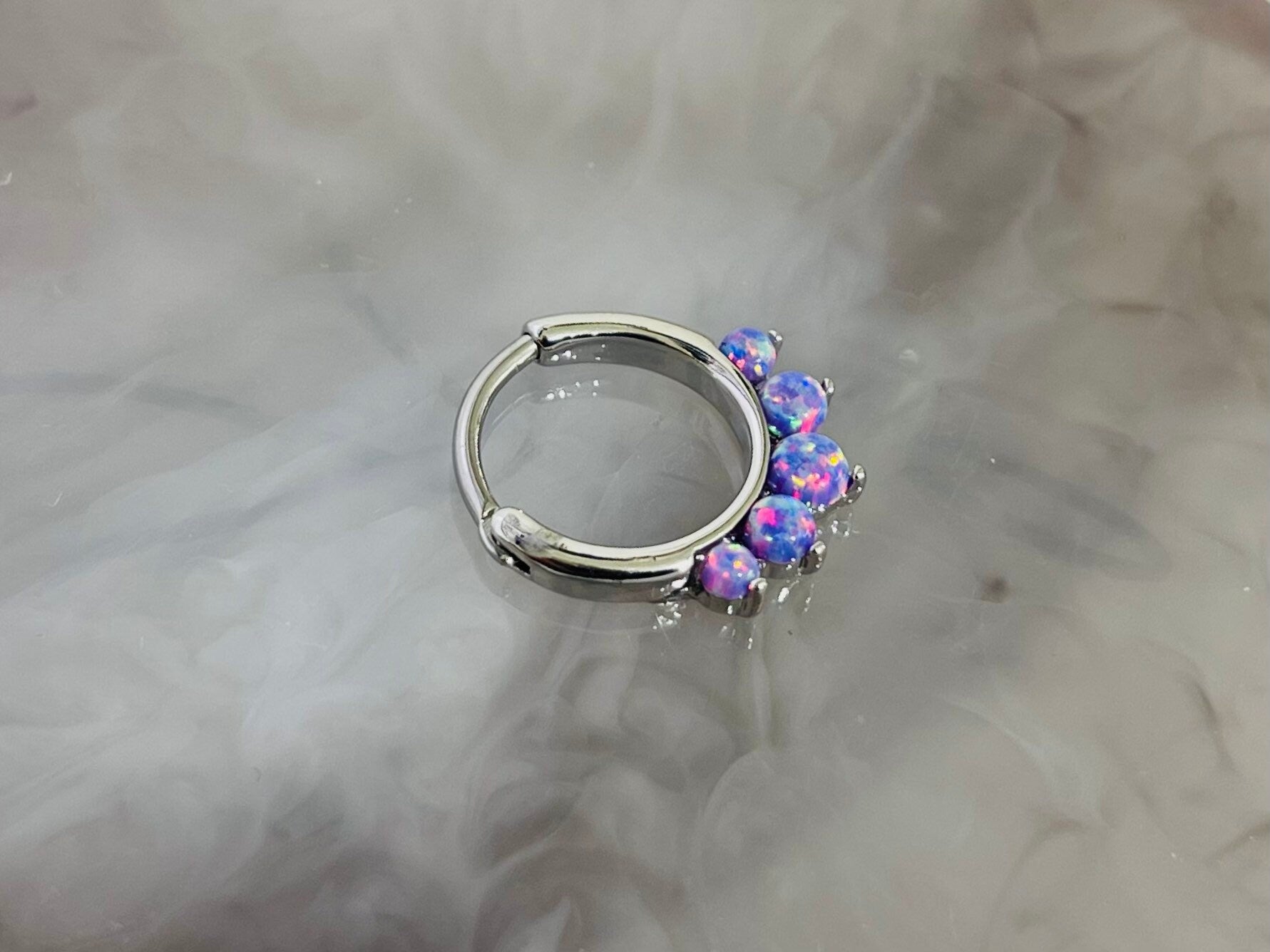 16G Round Purple Opal Center Septum Clicker Ring