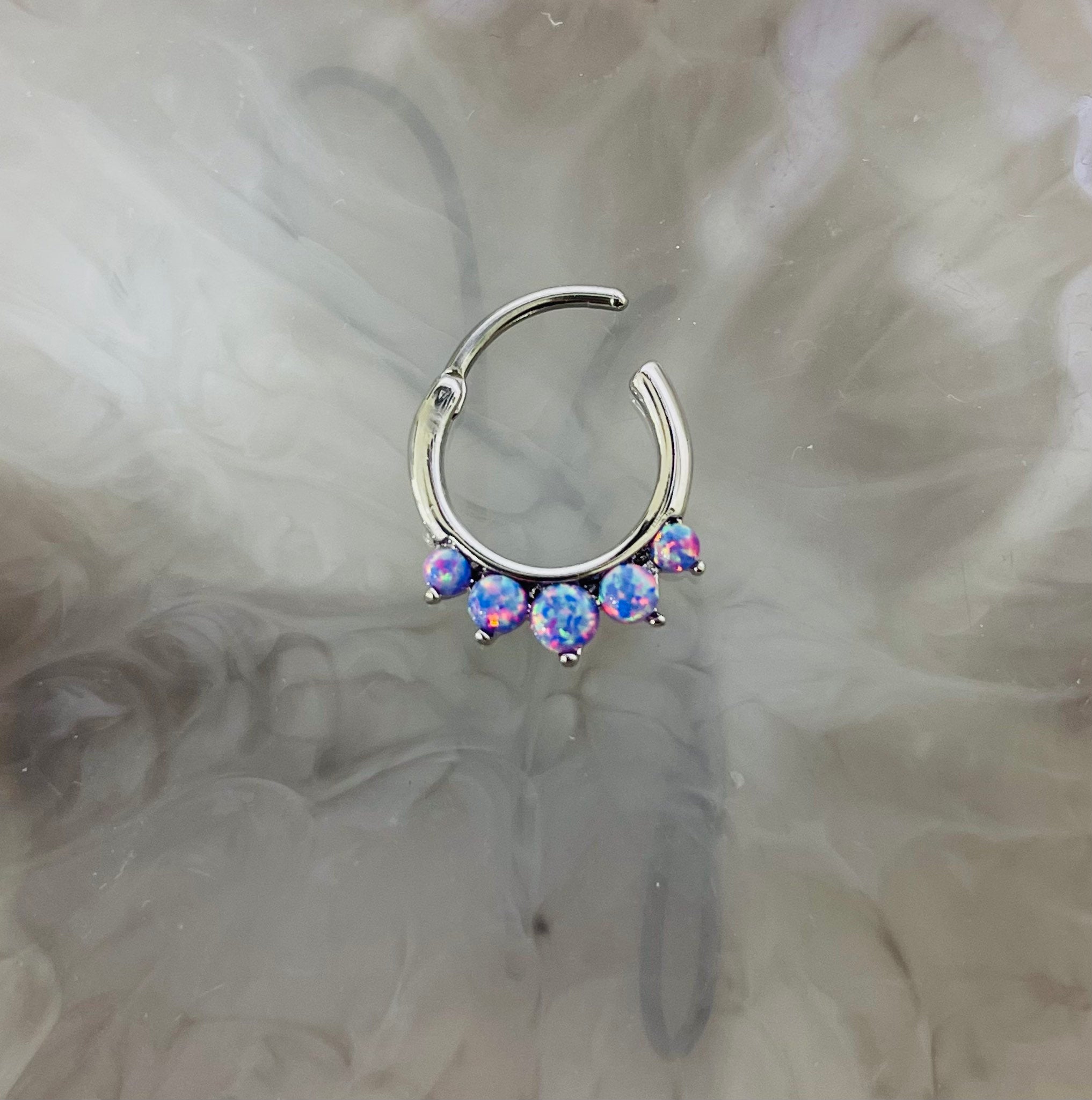 16G Round Purple Opal Center Septum Clicker Ring