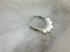 16G Silver Round White Opal Center Hinged Septum Clicker Ring