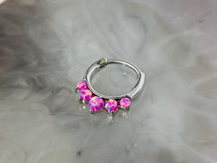 16G Silver Round Pink Opal Center Hinged Septum Clicker Ring