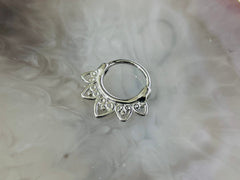 16G Silver Tribal Design Hinged Septum Clicker Ring