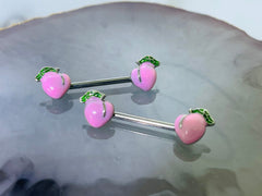 Pair of 14G Pink Peach Ends Nipple Barbell. Nipple Rings. Nipple Piercing. Nipple Jewelry.