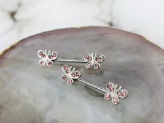 Pair of 14G Silver Butterfly ends Nipple Jewelry for Woman. Nipple Rings. Nipple Piercing. Nipple Jewelry