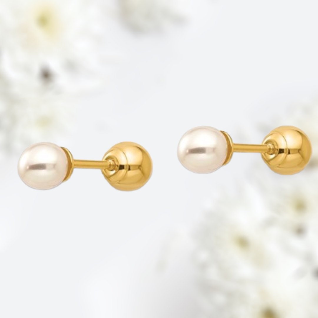 Dainty 14K Gold Reversible 4MM Cultured Pearl and Gold Ball Earrings